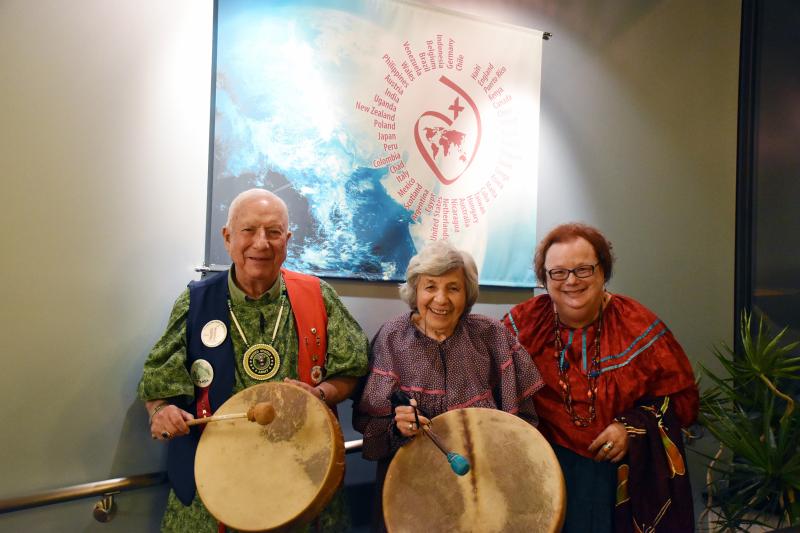 Robert Pearl, Sister Virginia Pearl, CSJ, and Janet Pearl, members of the Citizen Potawatomi Nation, 2016