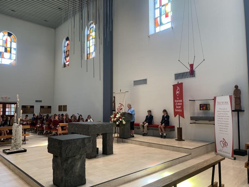 Provincial Suzanne Cooke, RSCJ, delivers remarks at opening prayer service. (Photo courtesy of Academy of the Sacred Heart, St. Charles) 