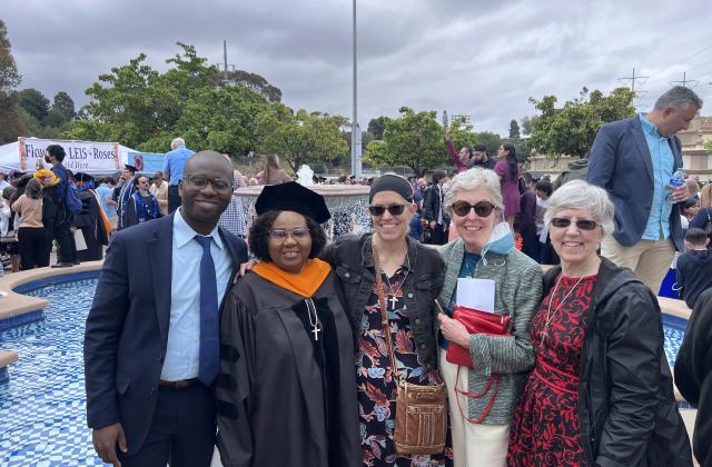 Left to right: Dr. Oluchukwu Oluoha, MD (Uche's Brother), Sister Oluoha, Ruth Cunnings, RSCJ, Sheila Hammond, RSCJ, and Mary Charlotte Chandler, RSCJ